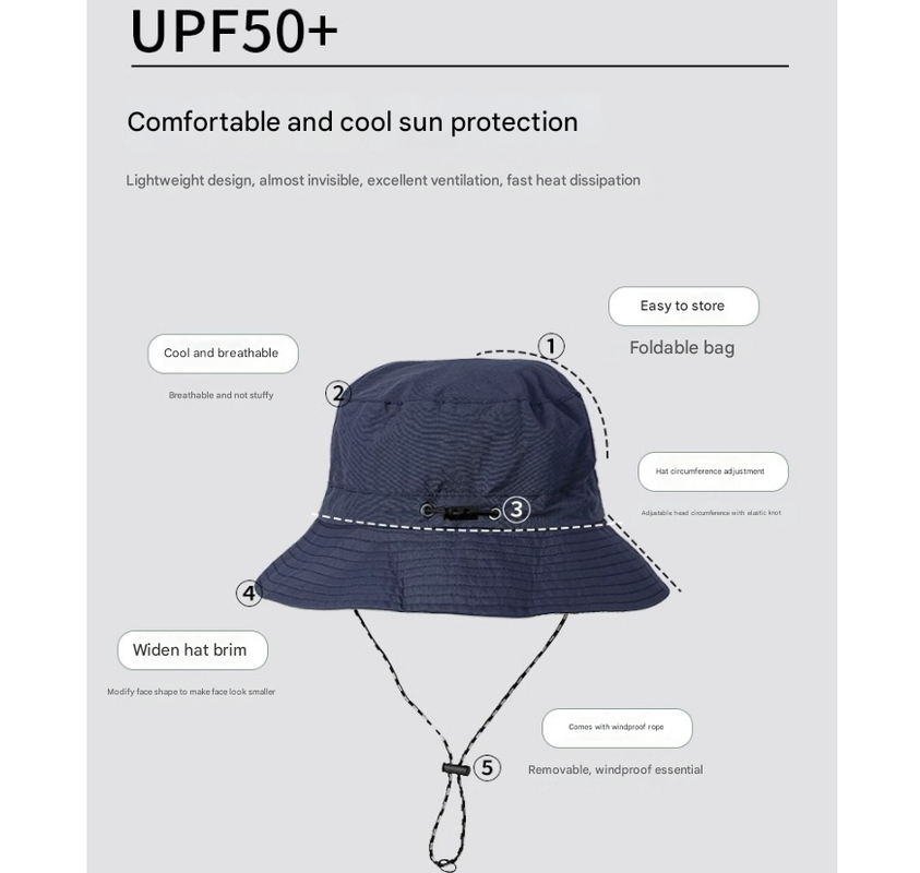 Black 2pcs Waterproof Bucket Hat - Foldable Outdoor Sun Hat - 55-59cm - with Chinstrap