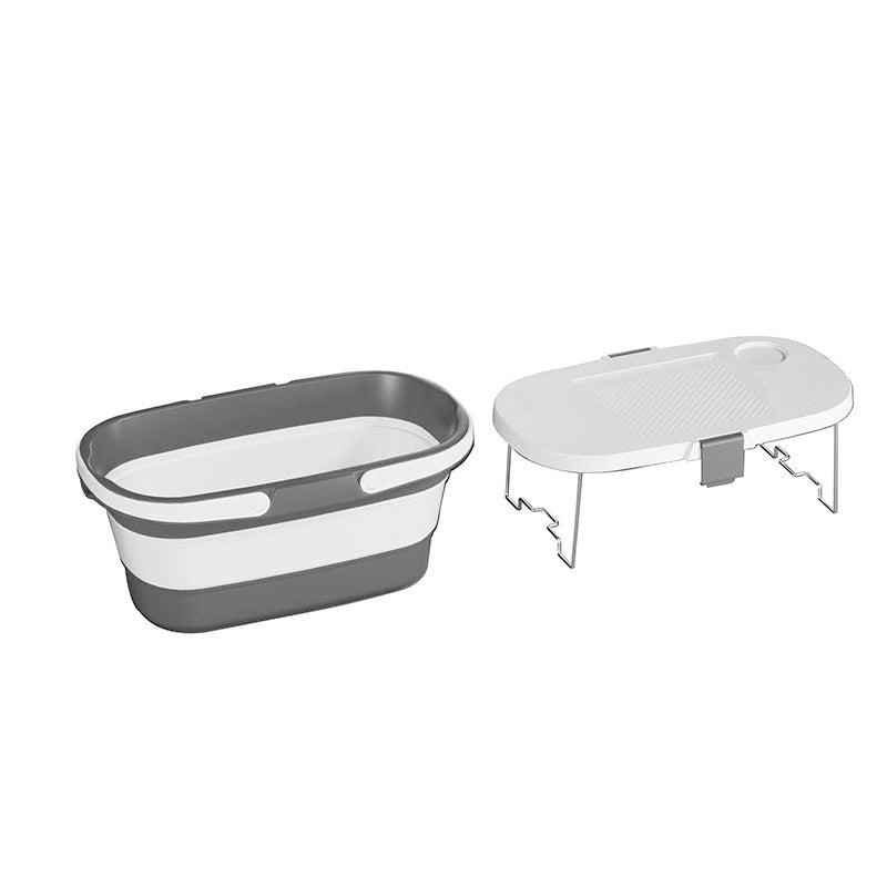 Foldable Picnic Basket with Tray - 16.5L Capacity, White Gray, Perfect for Camping and Outdoor Gatherings