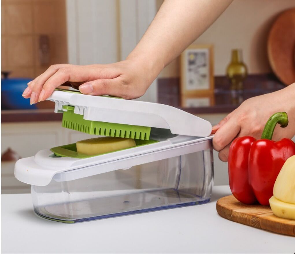 18-Piece Multi-Function Vegetable Chopper, Rotary Grater, Spiralizer and Slicer for Home Kitchen (White and green)