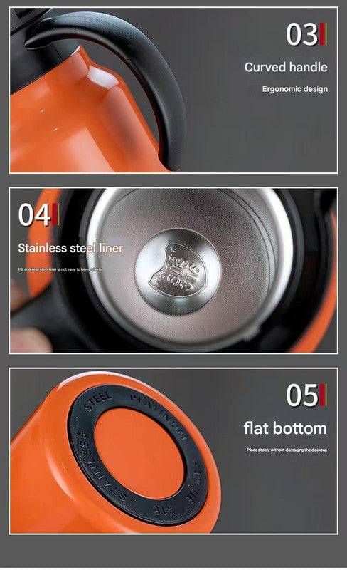 White 316 Stainless Steel Stewing Tea Kettle with Wooden Handle - Insulated Tea and Coffee Kettle with Infuser for Home and Office