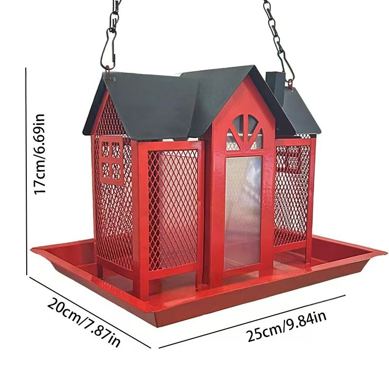 Charming House-Shaped Hanging Bird Feeder - Durable Metal Design for Wild Birds(white)
