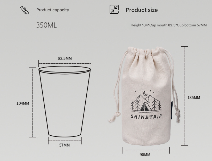 Black 304 Stainless Steel Camping Cup - 350ml Outdoor Drinkware(Set of 4 with Bag)