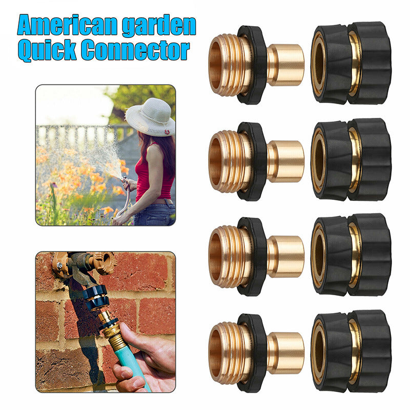 American Standard 3/4 Inch Brass Quick Connect Garden Hose Adapter (4 Male & 4 Female)