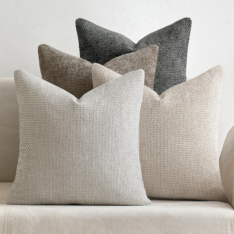 Grey Plush Chenille Cushion Covers Set of 2 - Soft Textured Decorative Throw Pillow Cases for Sofa Couch, 45x45cm