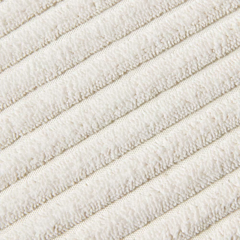White Soft Corduroy Cushion Covers with Pom Pom Trim - Set of 2 Decorative Throw Pillow Cases for Sofa Couch Bed, 45x45cm