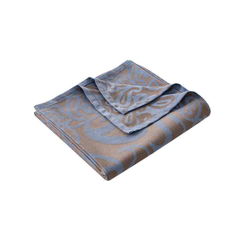 Brown,Taupe and Blue Elegant Patterned Throw Blanket - Soft Polyester Nap & Sofa Cover, 185x135cm Lightweight AC Blanket