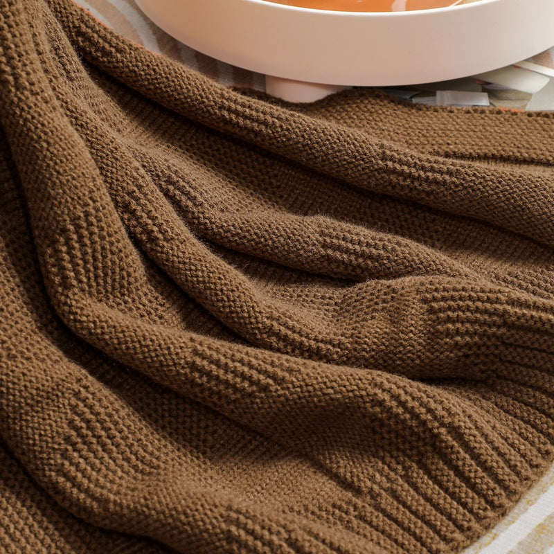 Brown Cozy Lightweight Acrylic Knit Throw Blanket - Diamond Waffle Texture for Sofa, Bed & Travel