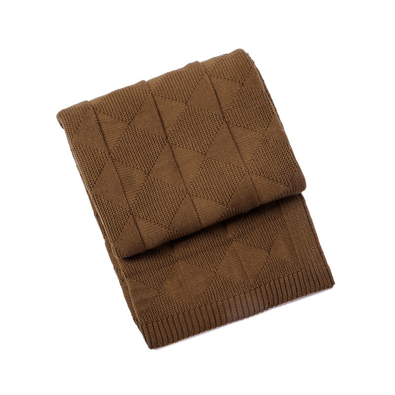 Brown Cozy Lightweight Acrylic Knit Throw Blanket - Diamond Waffle Texture for Sofa, Bed & Travel