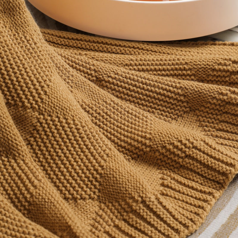 Khaki Cozy Lightweight Acrylic Knit Throw Blanket - Diamond Waffle Texture for Sofa, Bed & Travel