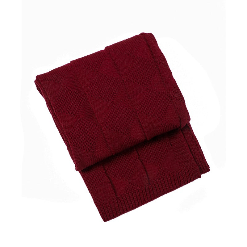 Claret Red Cozy Lightweight Acrylic Knit Throw Blanket - Diamond Waffle Texture for Sofa, Bed & Travel