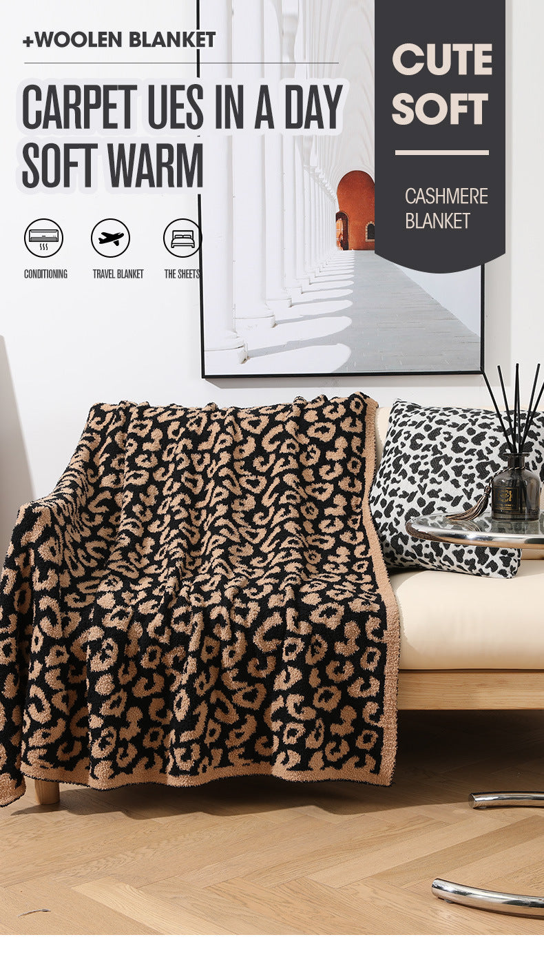 Beige Luxurious Leopard Print Knit Throw Blanket - Ultra-Soft Jacquard Plush for Sofa, Bed & Cozy Comfort (130x150cm)
