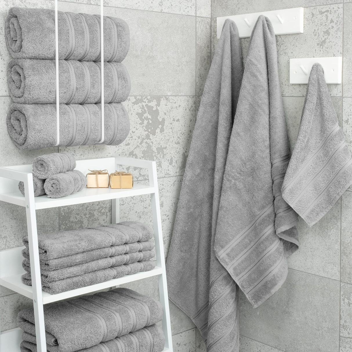 Grey Luxury 6-Piece Combed Cotton Towel Bale Set - Ultra Soft & Absorbent Bath, Hand, Face Towels