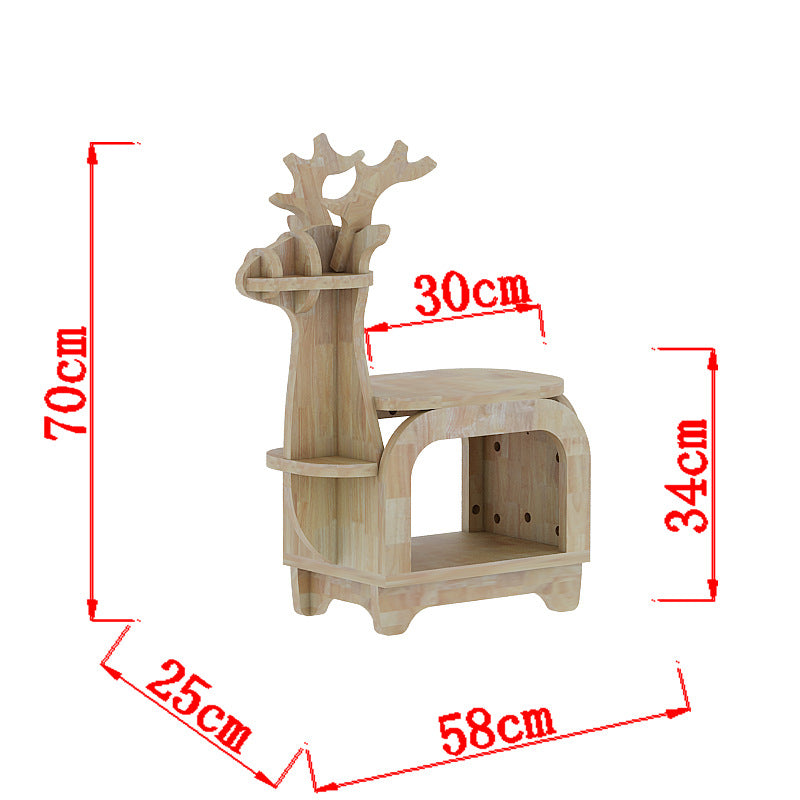 Oak Planking Small Creative Reindeer-Shaped Solid Wood Bookshelf for Kids
