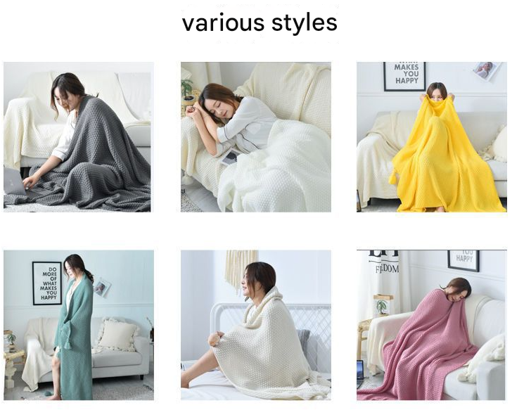 110cm x 150cm Beige Knitted Sofa Blanket for Autumn and Winter Naps