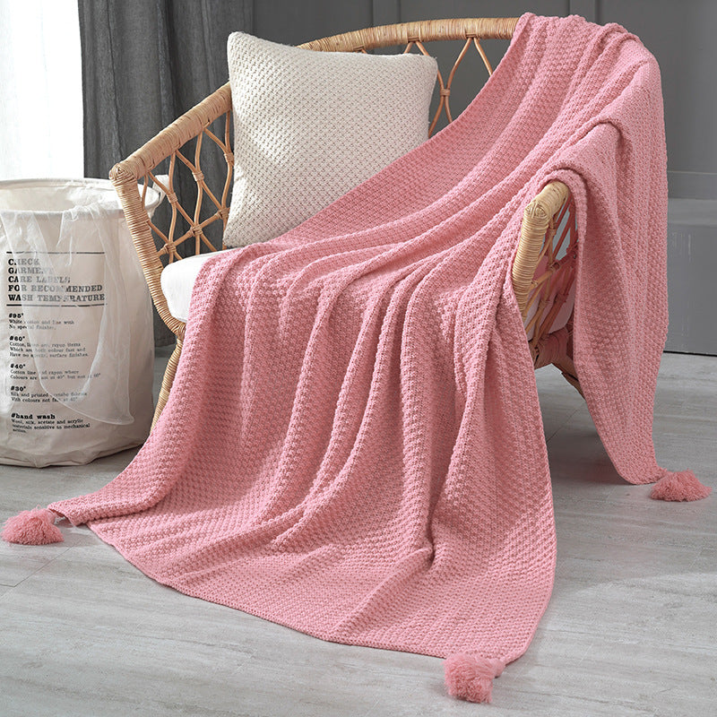 110cm x 150cm Pink Knitted Sofa Blanket for Autumn and Winter Naps