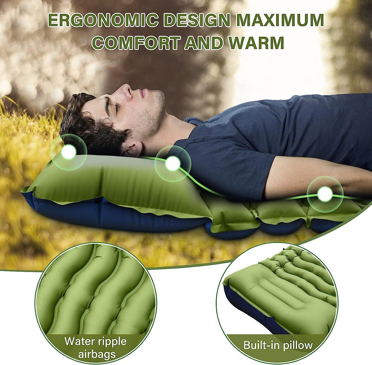 Grey 190cm Ultra-Light Foot Pump Inflatable Camping Sleeping Pad