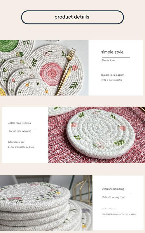 (Lemon) Cotton Rope Woven Placemats - Set of 3, 30cm Diameter Heat Resistant Kitchen Decor