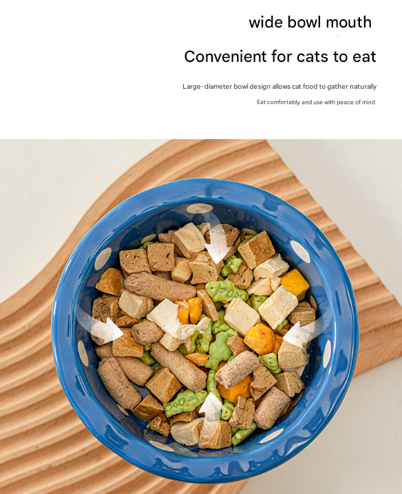 Yellow Adorable Mushroom Ceramic Elevated Cat Bowl - Anti-Vomiting & Spine Protecting Pet Feeder with Polka Dots