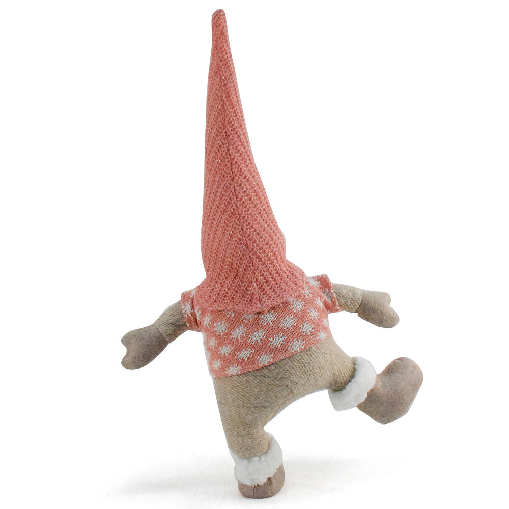 Pink Hat One-Legged Standing Christmas Gnome - Santa & Rudolph Plush Faceless Dwarf Figurine
