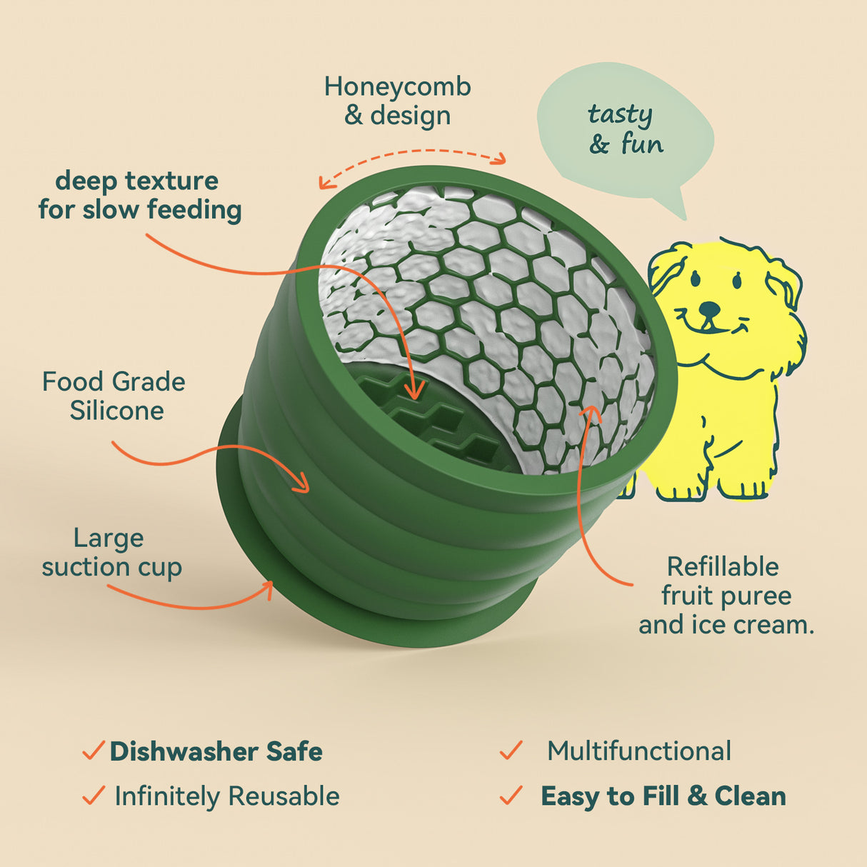 Yellow Large Anti-Choke Slow Feeder Dog Bowl - Non-Slip, Spill-Resistant Pet Feeding Dish