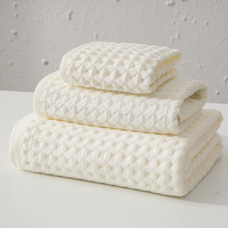 Luxurious 100% Cotton Waffle Weave Towel Set - 3-Piece Absorbent, Quick-Drying & Soft(White)
