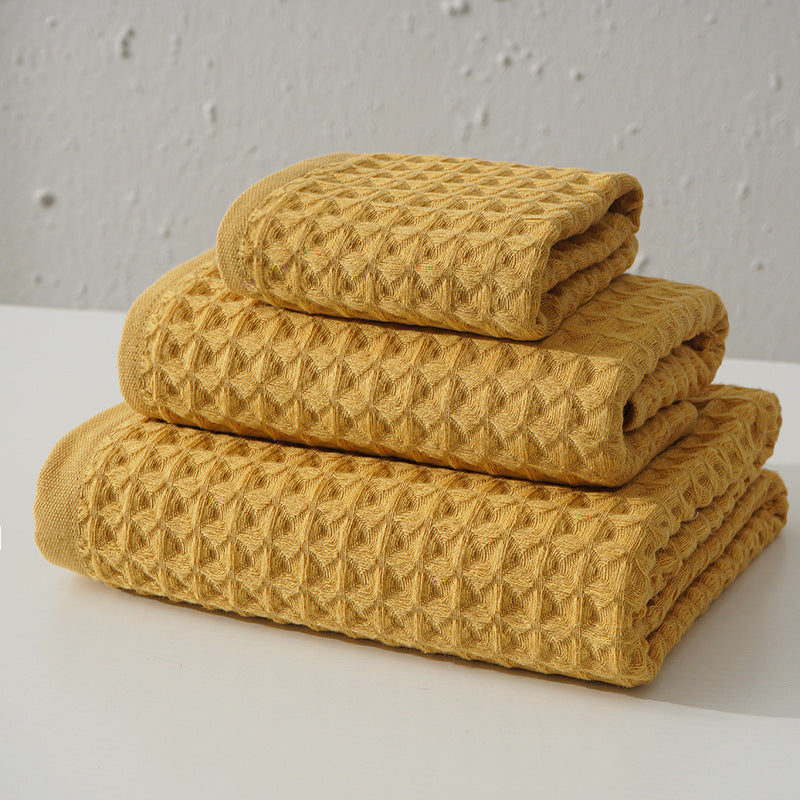 Luxurious 100% Cotton Waffle Weave Towel Set - 3-Piece Absorbent, Quick-Drying & Soft(Yellow)