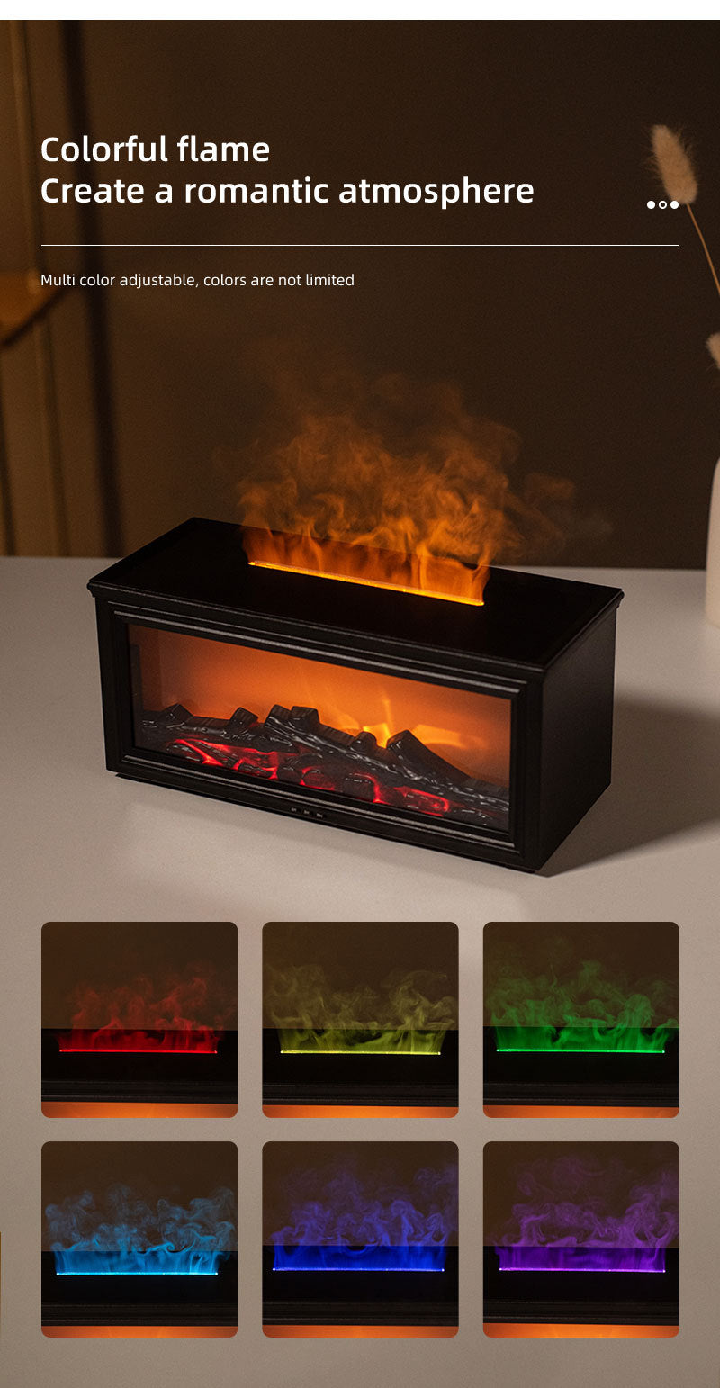 Fireplace Flame Effect Aroma Diffuser & Humidifier with 7-Colour Light, Timer & Remote Control(Dark Wood Grain)