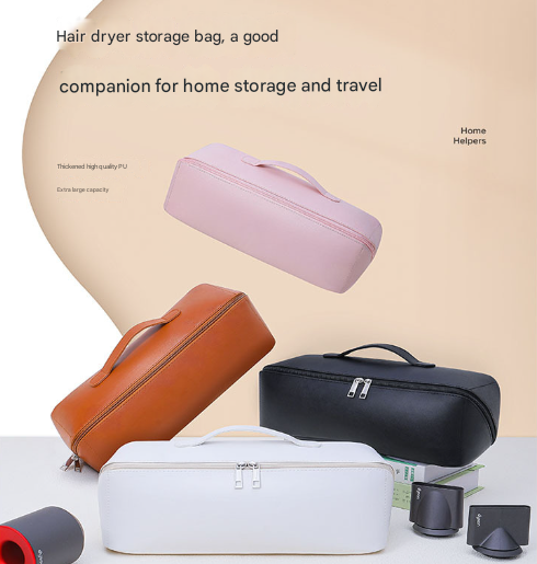 Brown Premium PU Leather Travel Case for Hair Styling Tools - Double Layer Waterproof Organizer Bag for Hair Dryer, Curler & Straightener