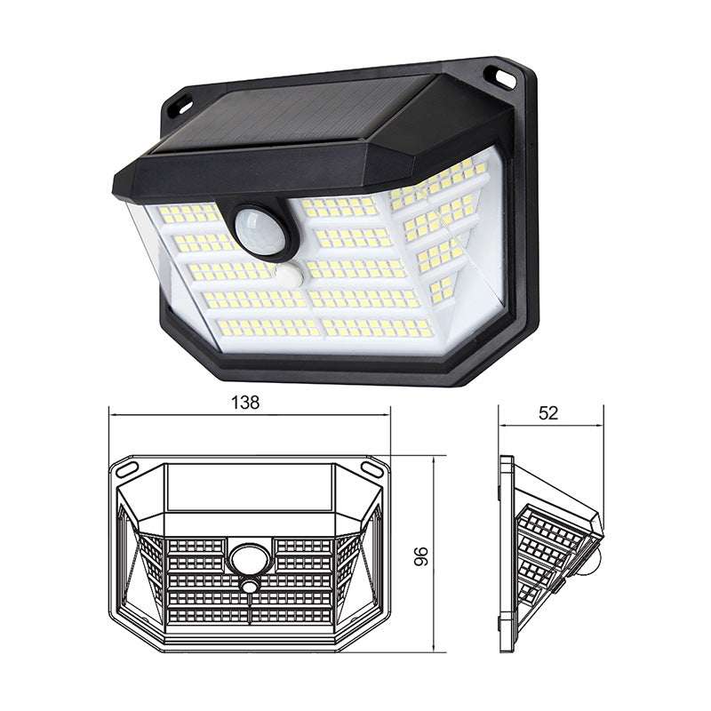 2-Pack Solar Motion Sensor Wall Light(230-Bead LED) - 3 Lighting Modes, IP64 Waterproof, Three-Sided Wide-Angle Lighting for Outdoor Security and Garden Lighting