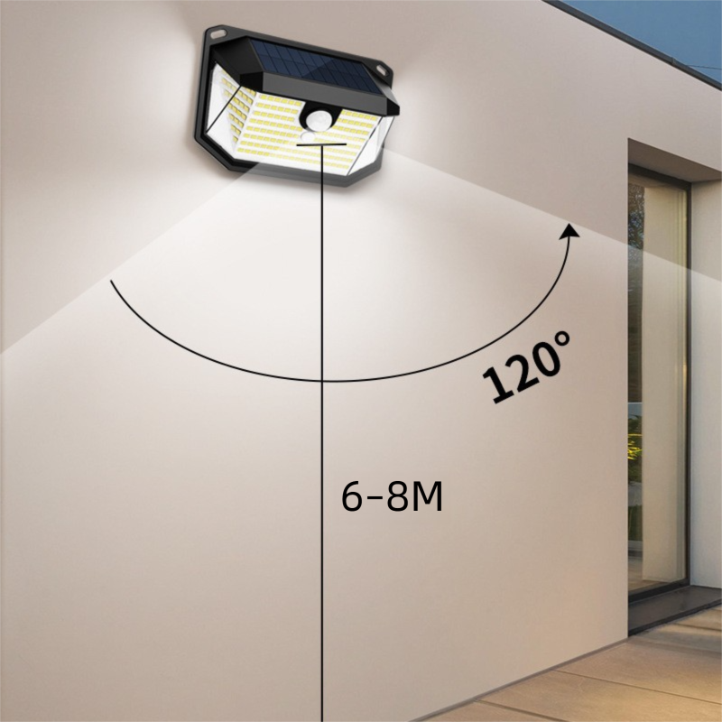 2-Pack Solar Motion Sensor Wall Light(388-Bead LED) - 3 Lighting Modes, IP64 Waterproof, Three-Sided Wide-Angle Lighting for Outdoor Security and Garden Lighting