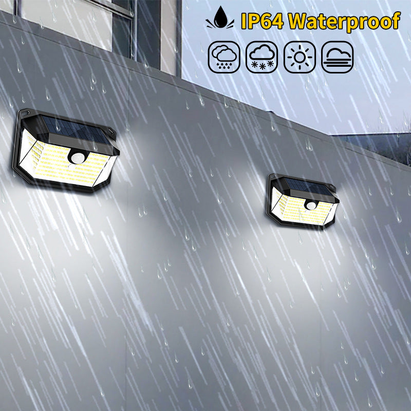 2-Pack Solar Motion Sensor Wall Light(416-Bead LED) - 3 Lighting Modes, IP64 Waterproof, Three-Sided Wide-Angle Lighting for Outdoor Security and Garden Lighting