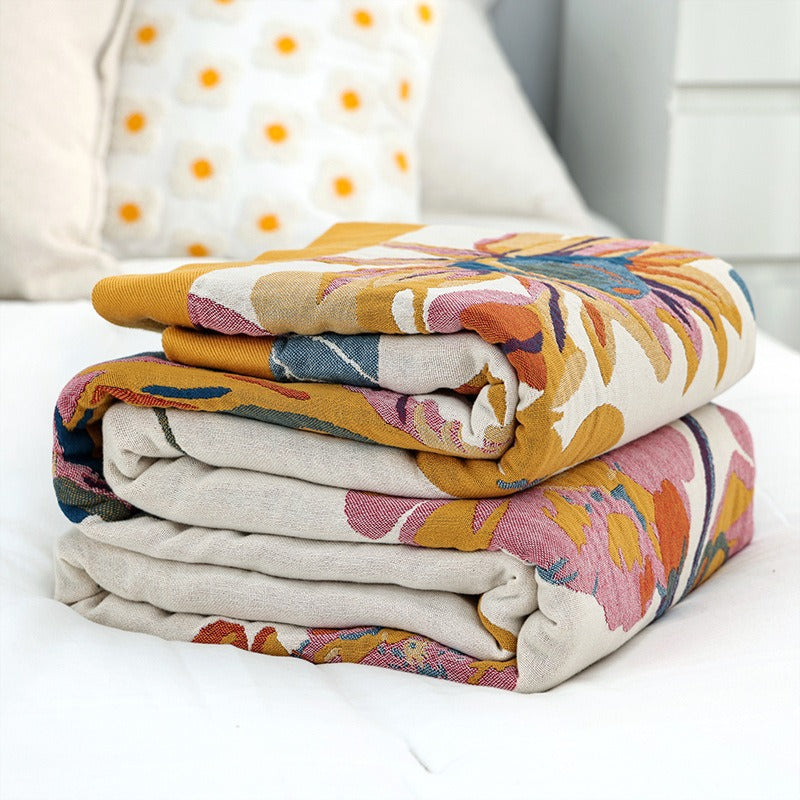 Pure Cotton Multi-Layer Gauze Blanket(Classic A, 230 cm x 200 cm) - Lightweight, Ultra-Breathable, and Moisture-Wicking Summer Quilt for Hot Sleepers
