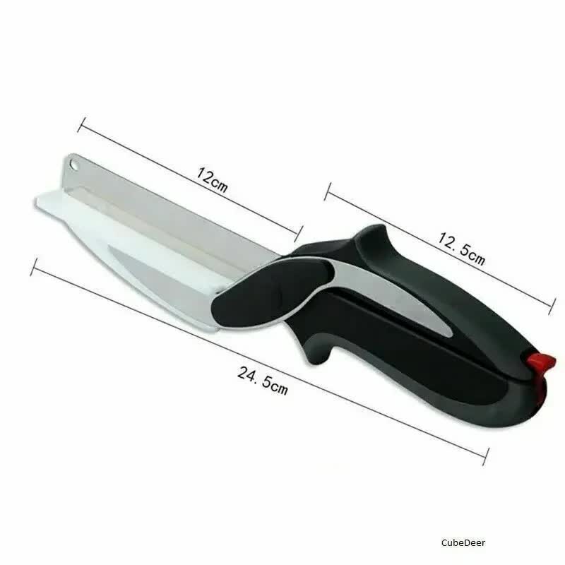 2-in-1 Ingenious Cutter Food Chopper & Scissor for Kitchen Versatile Use - 420 Stainless Steel Blade & Cutting Board Base, with Safety Lock