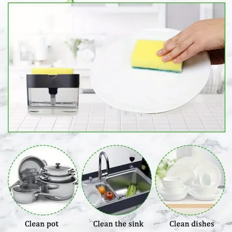 2-Pack White Kitchen Press-Type Dish Soap Dispenser & Sponge Caddy - 2-in-1 Automatic Liquid Pump for Dish Scrubbers & Scouring Pads