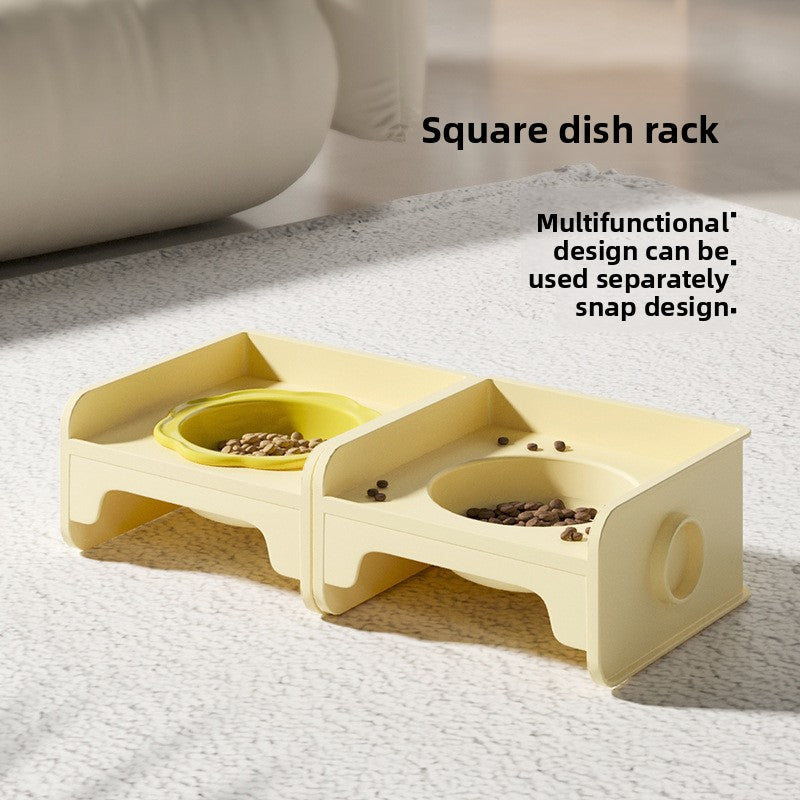 Green Ceramic Raised Cat Bowl with Splash Proof Stand 250ml Elevated Pet Feeder for Kittens and Small Dogs Modular Interlocking Design