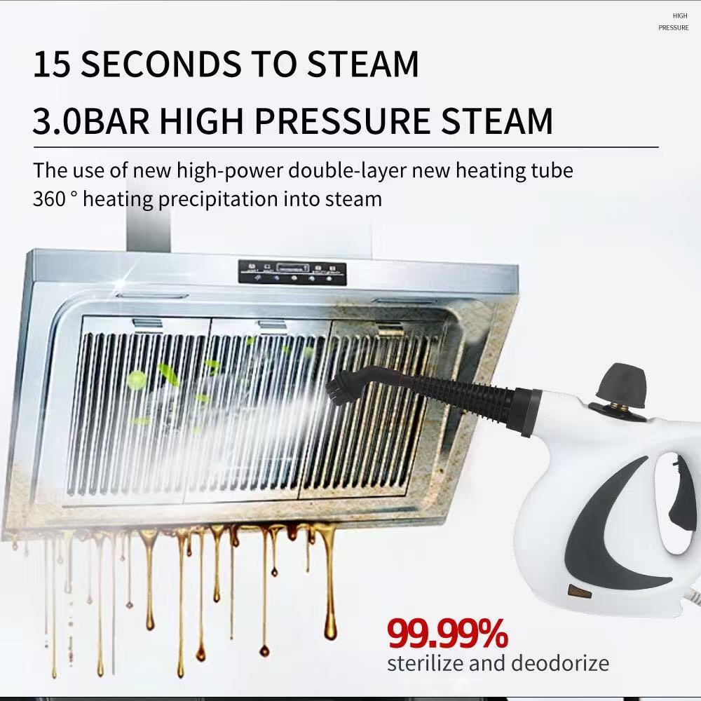 Blue Handheld Steam Cleaner 1050W High Pressure Chemical Free Cleaning Machine with 12 Piece Accessory Set for Kitchen Bathroom Car and Upholstery