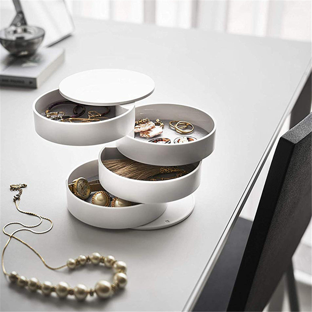 2 Pack Black Nordic Style Rotating Jewellery Storage Box 4-Layer Dustproof Organiser Case with Felt Lining for Accessories and Trinkets