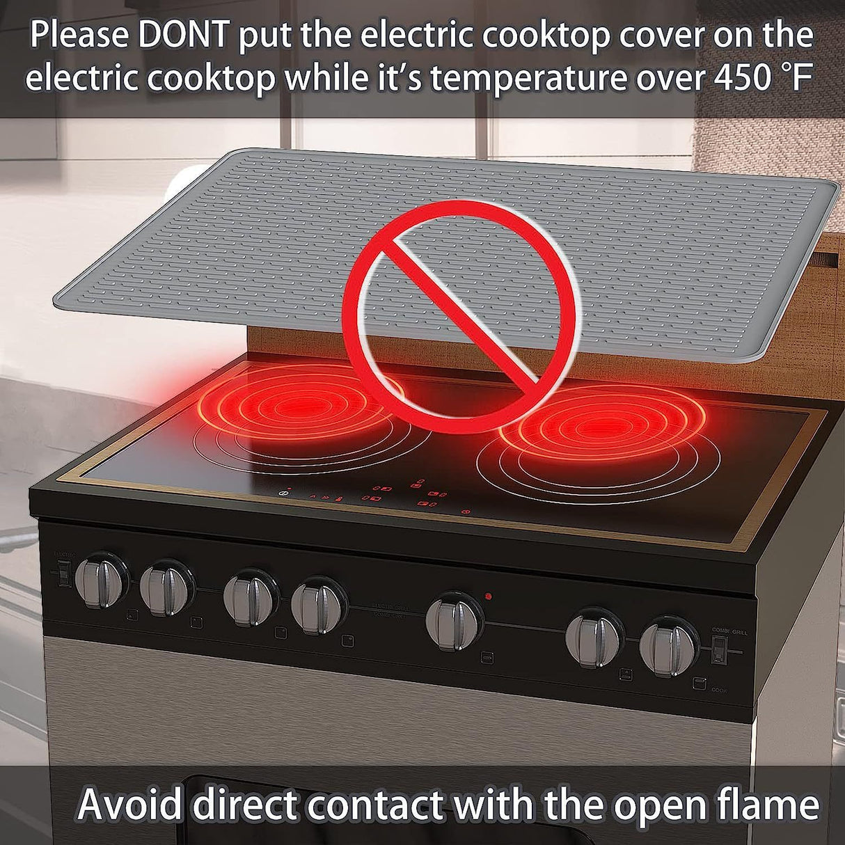 Silicone Stove Top Cover 71x50x0.2cm Heat Resistant Electric Cooktop Protector Mat for Kitchen Benchtop and Laundry Black