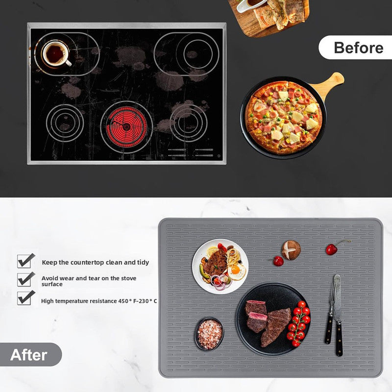 Silicone Stove Top Cover 71x50x0.2cm Heat Resistant Electric Cooktop Protector Mat for Kitchen Benchtop and Laundry Black