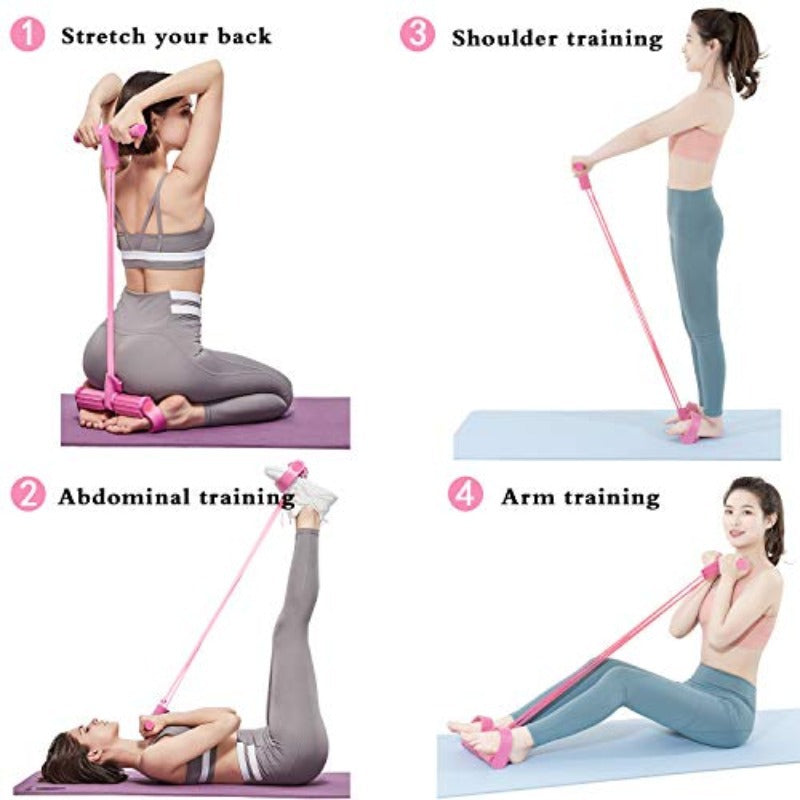 2 PCS Upgraded 6-Tube Pedal Resistance Band & Figure 8 Pull Rope Set Blue Elastic Tummy Trimmer for Home Gym Workout