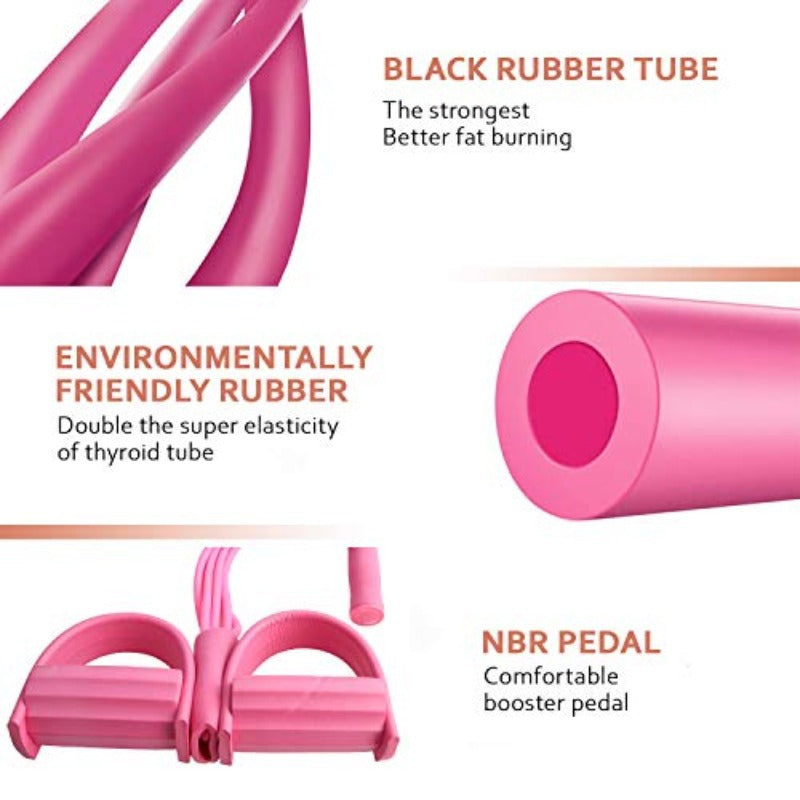 2 PCS Upgraded 6-Tube Pedal Resistance Band & Figure 8 Pull Rope Set Pink Elastic Tummy Trimmer for Home Gym Workout