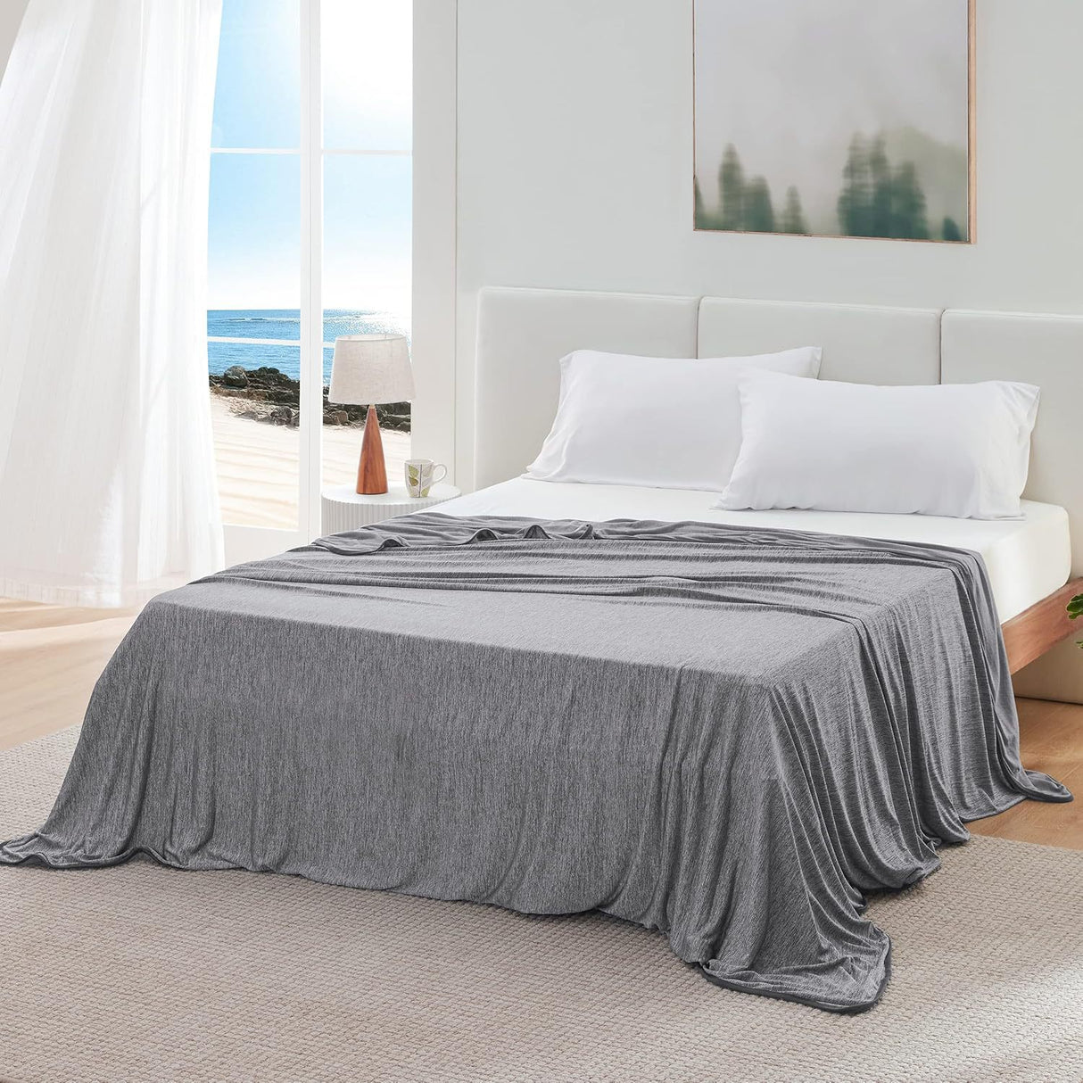 Dark Grey Cooling Throw Blanket 100x150CM - Ultra Lightweight Breathable All-Season Quilt, Hand / Machine Washable