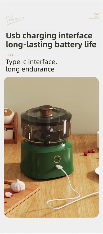 White Wireless Electric Kitchen Grinder - Portable 150ml Baby Food Maker with 3 Stainless Steel Blades, USB Charging