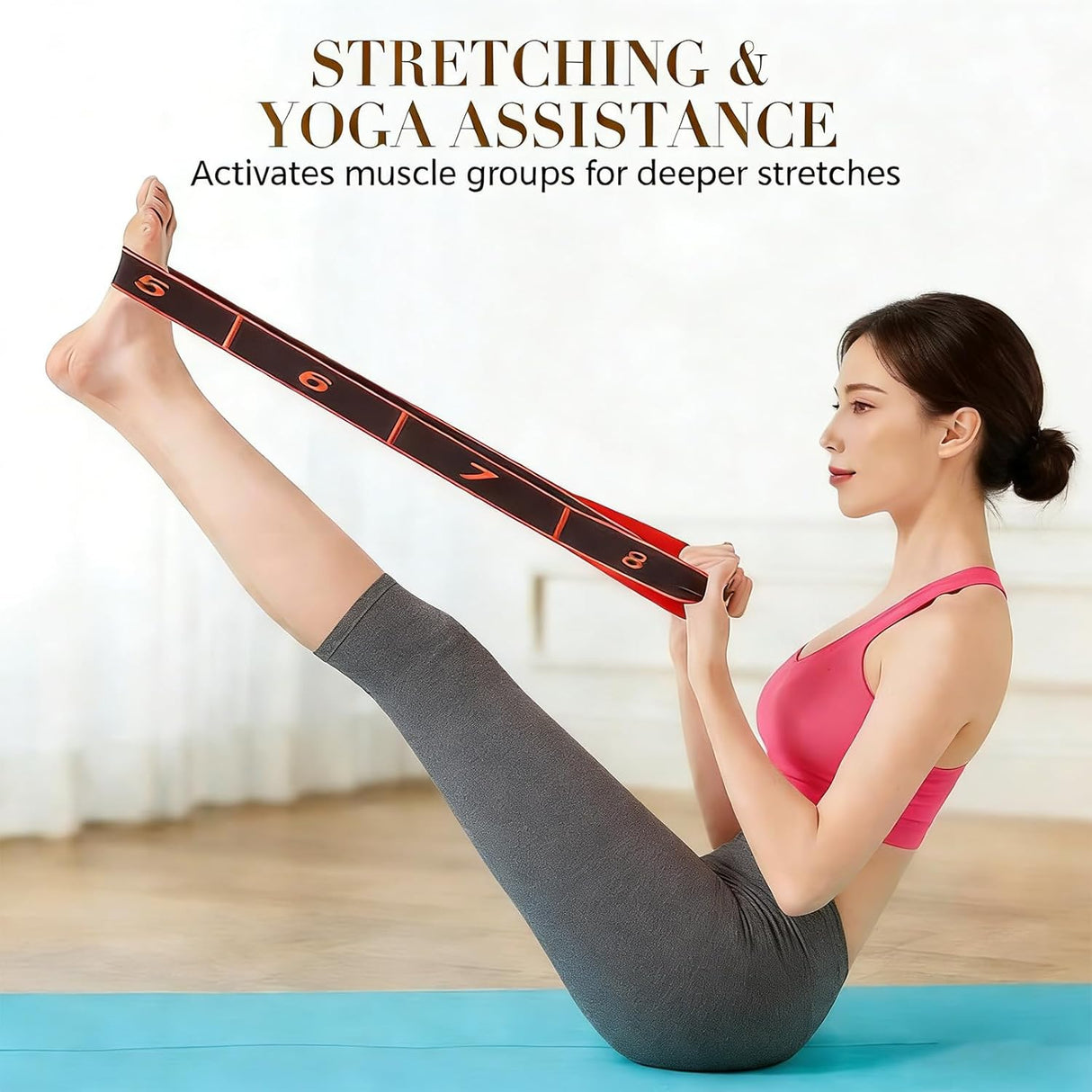 2-Pack Blue 12-Loop Numbered Yoga Stretch Strap(4x138CM) - Durable Multi-Segment Resistance Fitness Band for Pilates & Gym