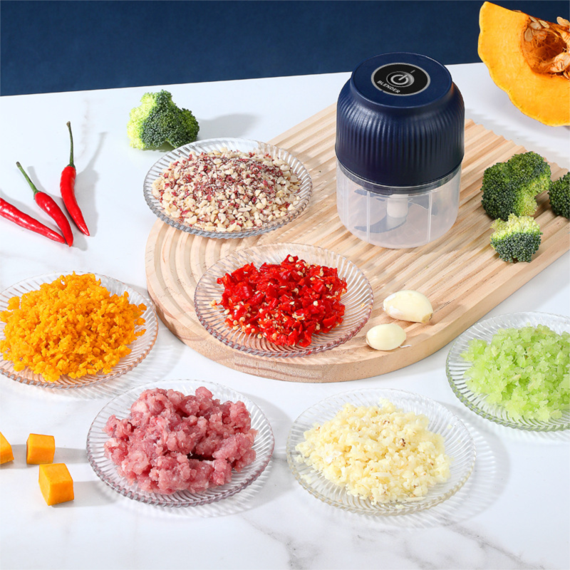 2-Leaf blade White Wireless Electric Garlic Chopper 300ml Portable Mini Food Processor USB Rechargeable for Baby Food and Dipping Sauce Essential Local Kitchen Tool