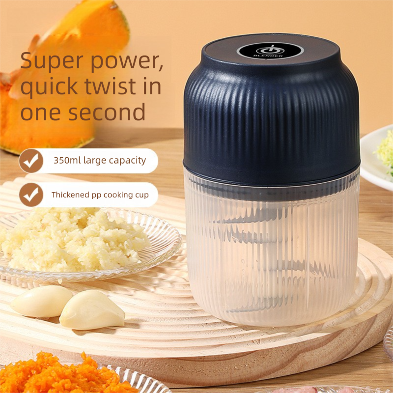 3-blade cutter head Blue Wireless Electric Garlic Chopper 300ml Portable Mini Food Processor USB Rechargeable for Baby Food and Dipping Sauce Essential Local Kitchen Tool