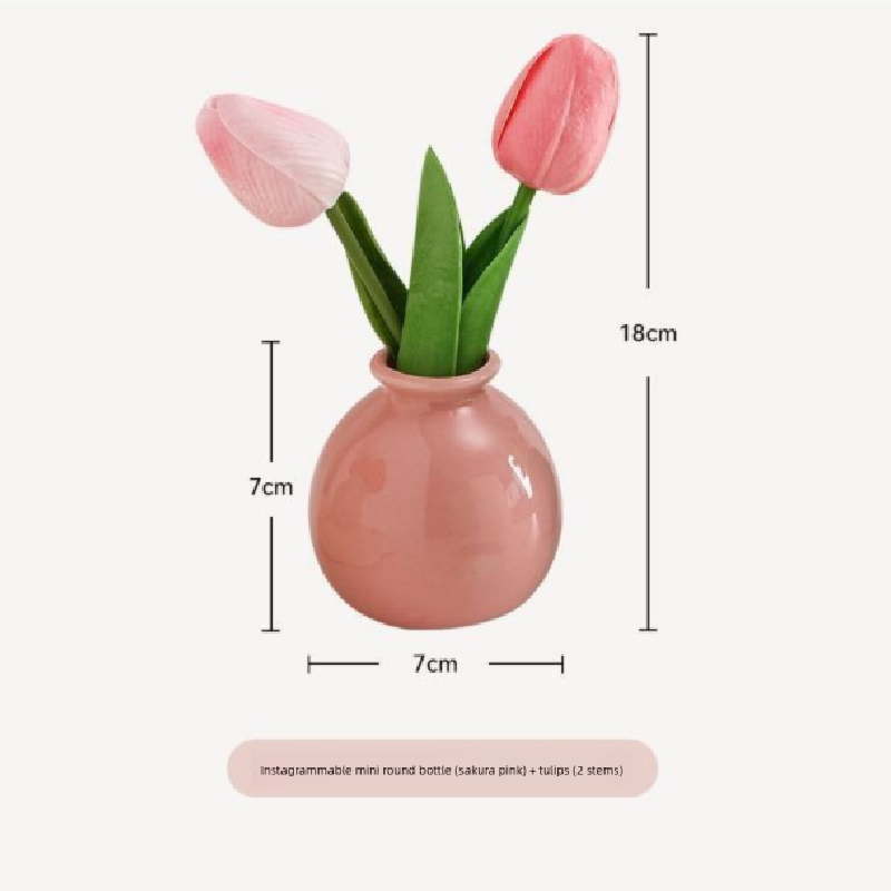 Ceramic Vase with Poppy Artificial Flowers Set – Mini Decorative Pot for Home Living Room or Desk Display