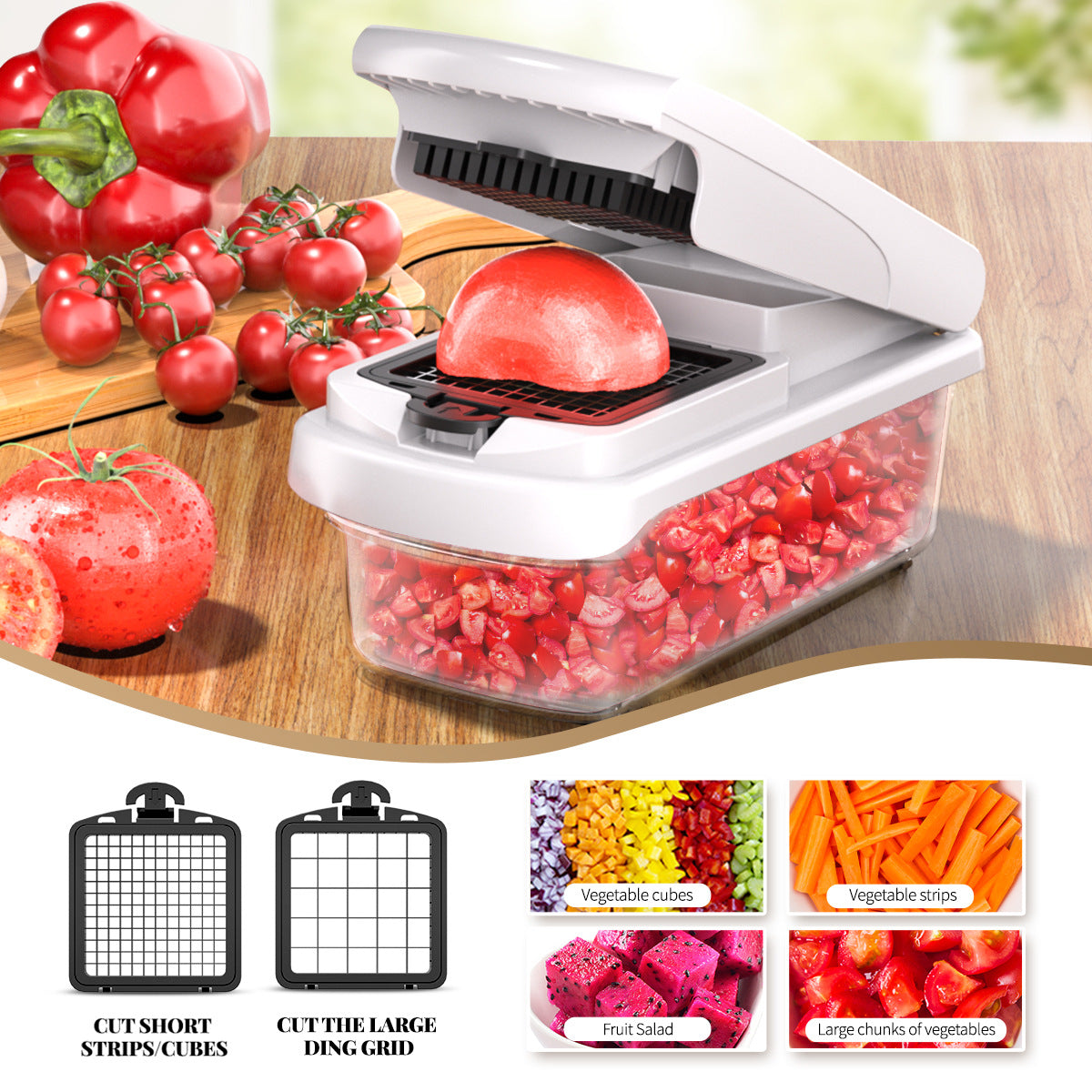 Black Multifunctional Vegetable Slicer – Manual Kitchen Cutter with Adjustable Blades for Slicing, Dicing, Shredding, Garlic Grinding, and Egg White Separation