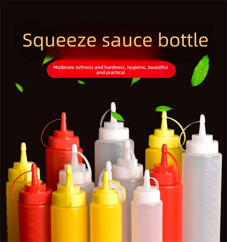 3 PCS Squeeze Sauce Bottles 300ml Plastic Condiment Dispensers for Kitchen BBQ & Cafe Refillable Ketchup Mustard Containers White&Red&Yellow