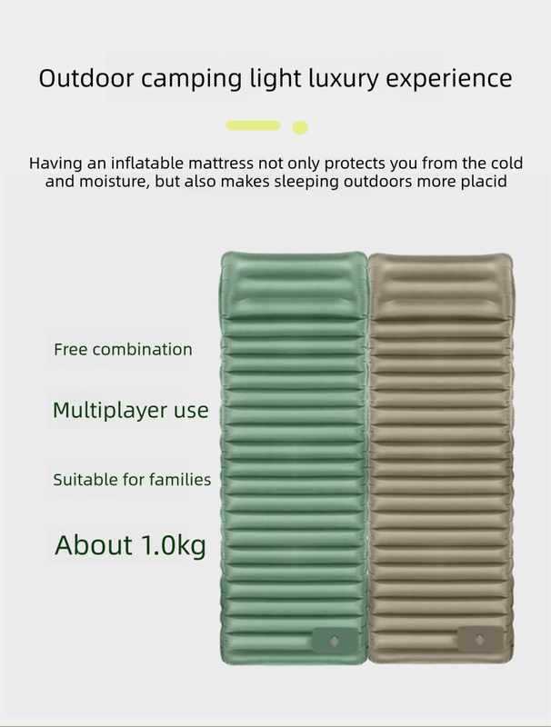 Outdoor Camping Self-Inflatable Air Mattress Portable Foot Press Beach Picnic Mat Foldable TPU Sleeping Pad Green and Grey